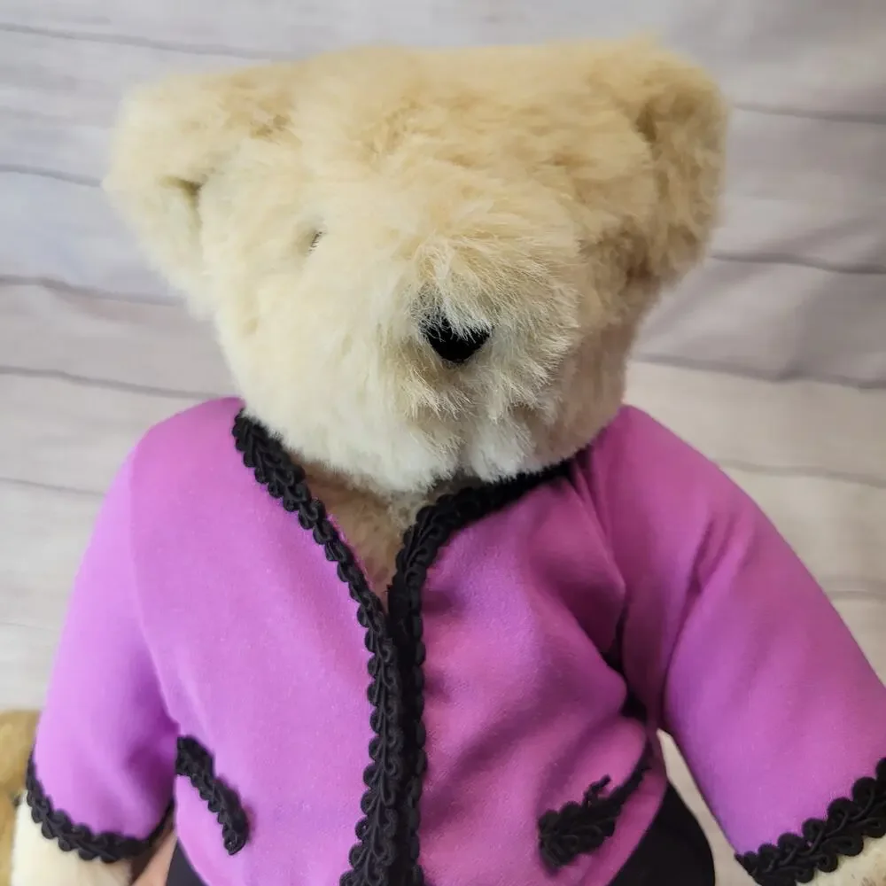 Set of Two Vermont Teddy Bears Tan and Beige Fur with Pink Black Outfits
